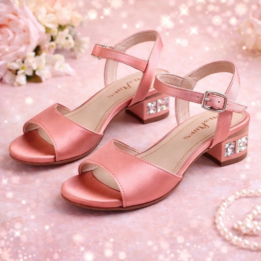 Sam Edelman Girls Blush Pink Satin Block Heel Sandals Size 12
